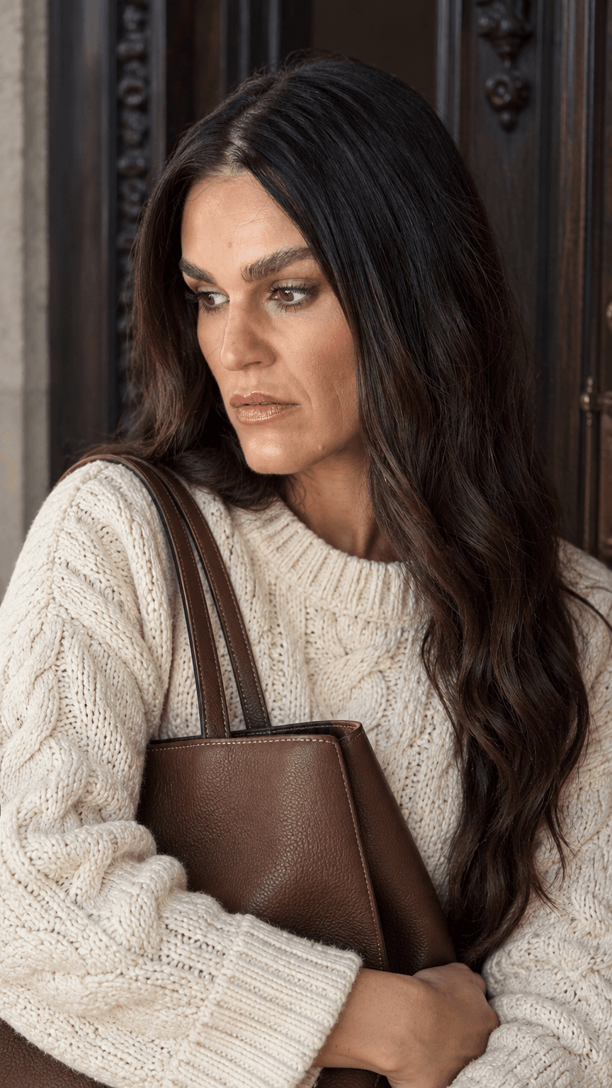 Oversized sweater with structured bag, Sandra's AI photo example