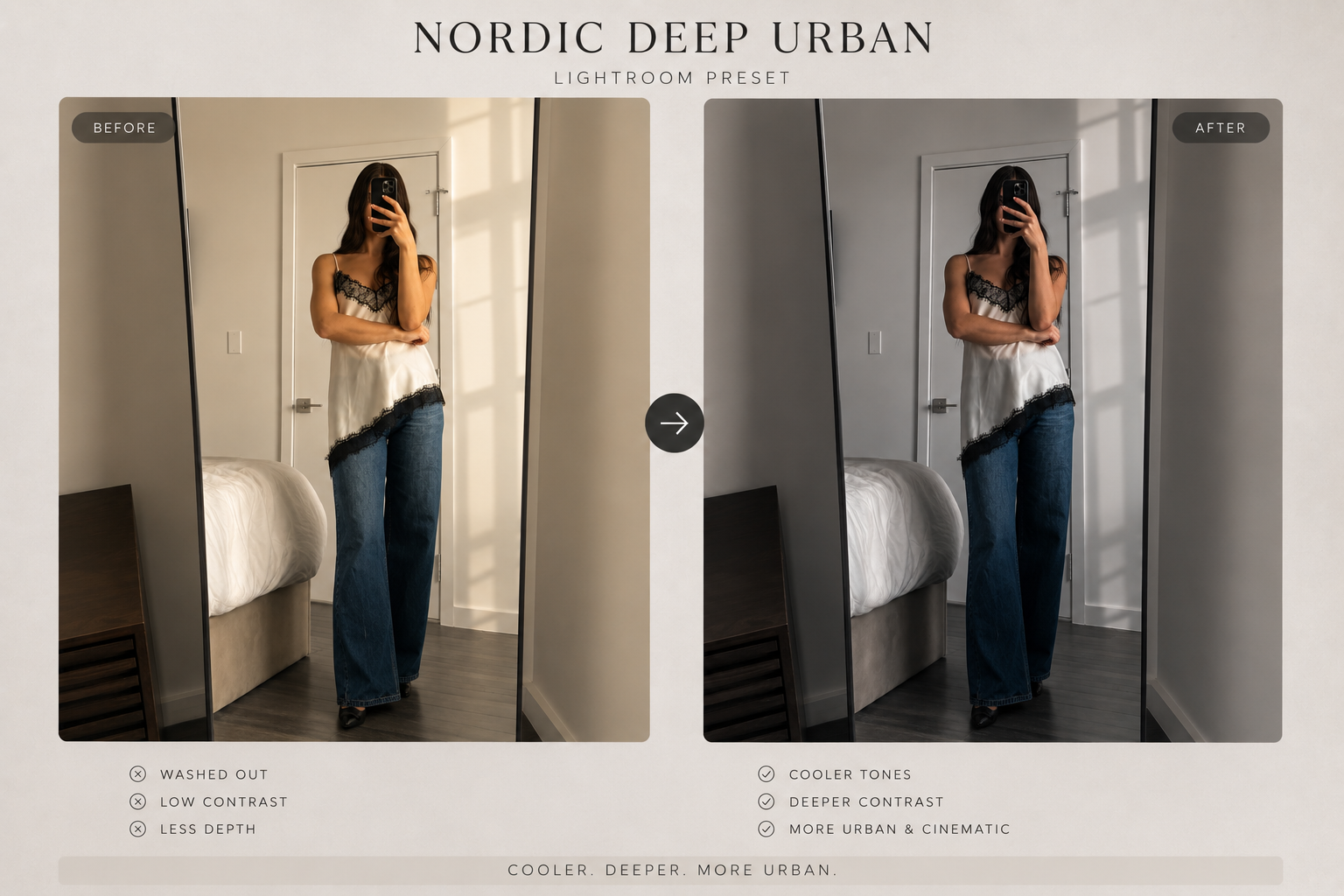 Nordic Deep Urban preset before and after