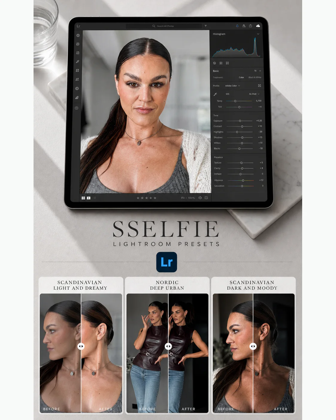 The three SSELFIE preset families with a before-and-after preview